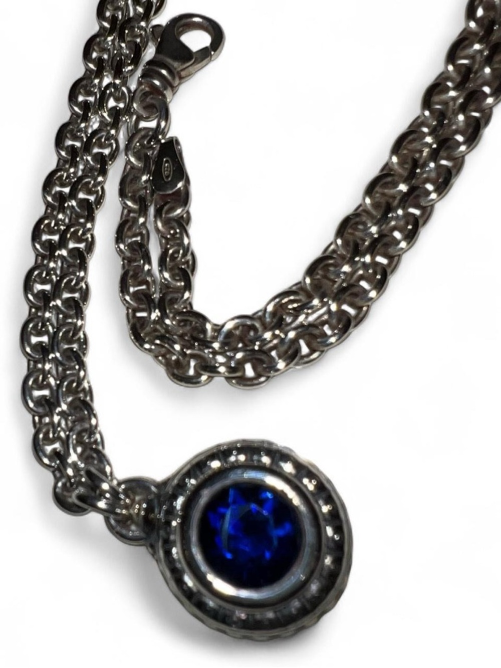 David & Ronnie Necklace with Deep Blue Lab Created Sapphire Gemstone - Picture 3 of 3